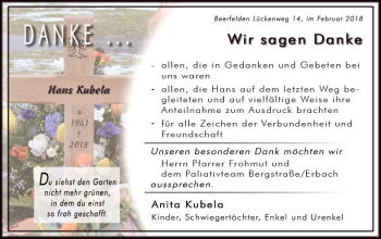 Traueranzeige von Hans Kubela von Trauerportal Rhein Main Presse
