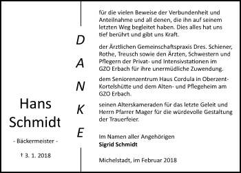 Traueranzeige von Hans Schmidt von Trauerportal Rhein Main Presse