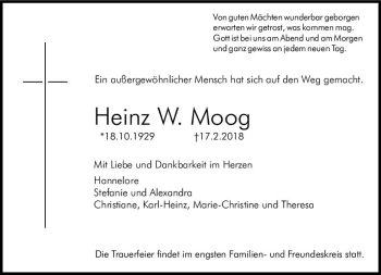 Traueranzeige von Heinz Moog von Trauerportal Rhein Main Presse