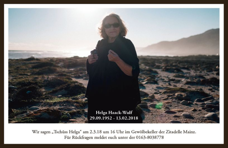  Traueranzeige für Helga Haack-Wulf vom 24.02.2018 aus Trauerportal Rhein Main Presse