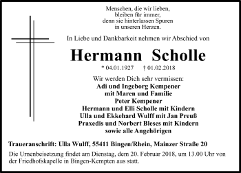 Traueranzeige von Hermann Scholle von Trauerportal Rhein Main Presse