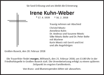Traueranzeige von Irene Kuhn-Weber von  Gießener Anzeiger
