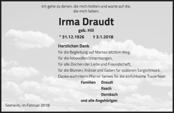 Traueranzeige von Irma Draudt von Trauerportal Rhein Main Presse