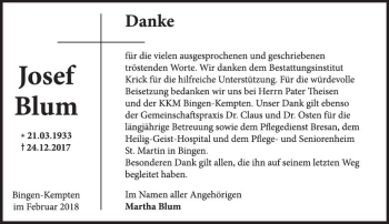 Traueranzeige von Josef Blum von Trauerportal Rhein Main Presse