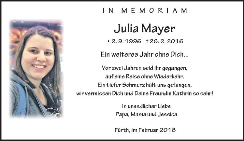  Traueranzeige für Julia Mayer vom 26.02.2018 aus Trauerportal Rhein Main Presse