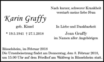 Traueranzeige von Karin Graffy von Trauerportal Rhein Main Presse