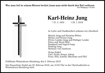 Traueranzeige von Karl-Heinz Jung von  Gießener Anzeiger
