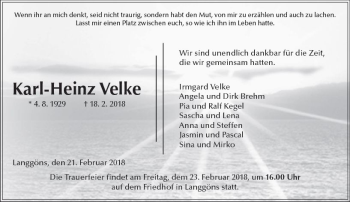 Traueranzeige von Karl-Heinz Velke von  Gießener Anzeiger