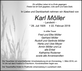 Traueranzeige von Karl Möller von VRM Trauer