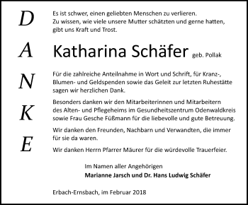 Traueranzeige von Katharina Schäfer von Trauerportal Rhein Main Presse