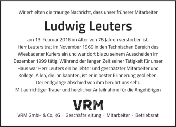 Traueranzeige von Ludwig Leuters von Trauerportal Rhein Main Presse