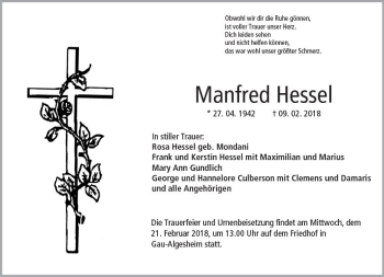 Traueranzeige von Manfred Hessel von Trauerportal Rhein Main Presse