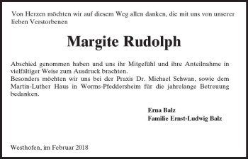 Traueranzeige von Margite Rudolph von Trauerportal Rhein Main Presse