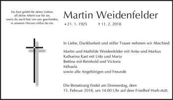 Traueranzeige von Martin Weidenfelder von  Kreisanzeiger