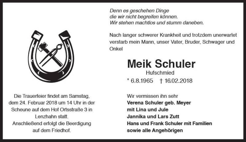  Traueranzeige für Meik Schuler vom 21.02.2018 aus Trauerportal Rhein Main Presse