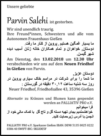 Traueranzeige von Parvin Salehi von  Gießener Anzeiger