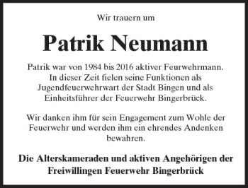 Traueranzeige von Patrik Neumann von Trauerportal Rhein Main Presse