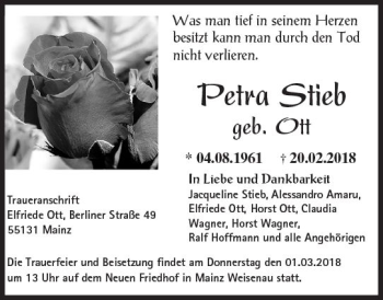Traueranzeige von Petra Stieb von Trauerportal Rhein Main Presse