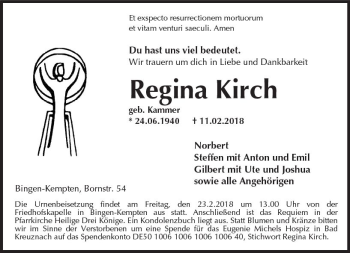 Traueranzeige von Regina Kirch von Trauerportal Rhein Main Presse