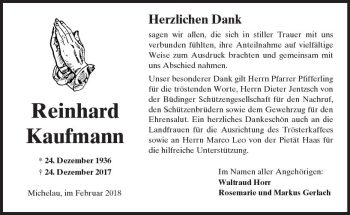 Traueranzeige von Reinhard Kaufmann von  Kreisanzeiger