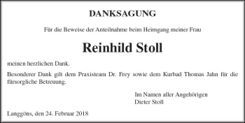 Traueranzeige von Reinhild Stoll von  Gießener Anzeiger
