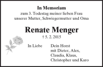 Traueranzeige von Renate Menger von Trauerportal Rhein Main Presse