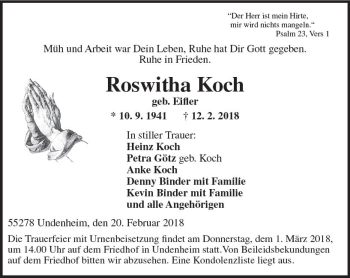 Traueranzeige von Roswitha Koch von Trauerportal Rhein Main Presse