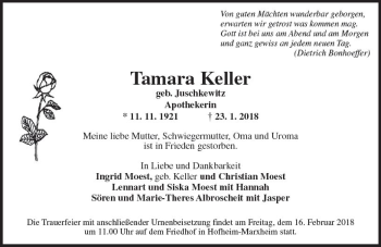 Traueranzeige von Tamara Keller von Trauerportal Rhein Main Presse