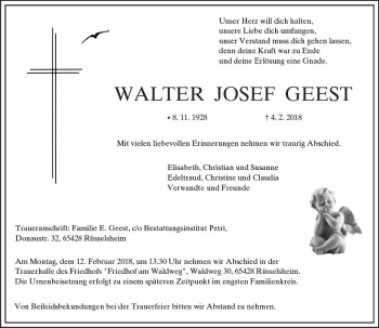 Traueranzeige von Walter Josef Geest von Trauerportal Rhein Main Presse