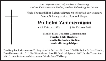 Traueranzeige von Wilhelm Zimmermann von Trauerportal Rhein Main Presse