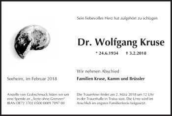 Traueranzeige von Wolfgang Kruse von Trauerportal Rhein Main Presse