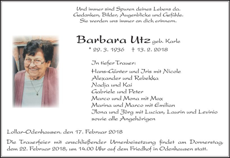  Traueranzeige für ciIAFikci Atz vom 17.02.2018 aus  Gießener Anzeiger