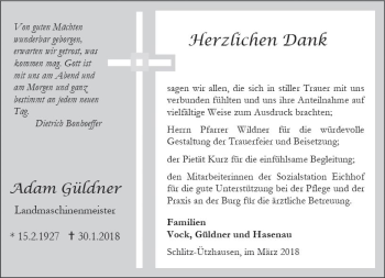 Traueranzeige von Adam Güldner von VRM Trauer