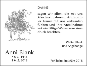 Traueranzeige von Anni Blank von  Gießener Anzeiger