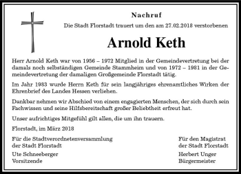 Traueranzeige von Arnold Keth von  Kreisanzeiger