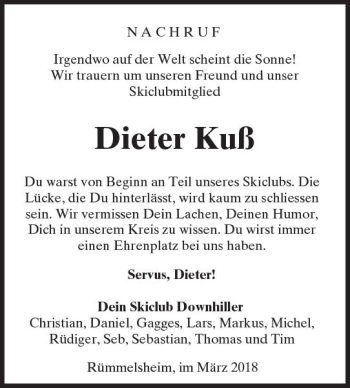Traueranzeige von Dieter Kuß von Trauerportal Rhein Main Presse