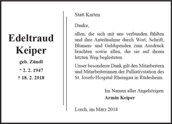 Traueranzeige von Edeltraud Keiper von Trauerportal Rhein Main Presse