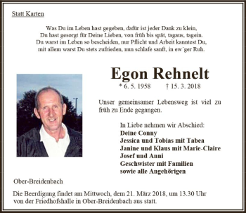 Traueranzeige von Egon Rehnelt von VRM Trauer