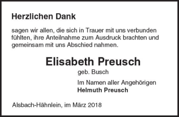 Traueranzeige von Elisabeth Preusch von Trauerportal Rhein Main Presse
