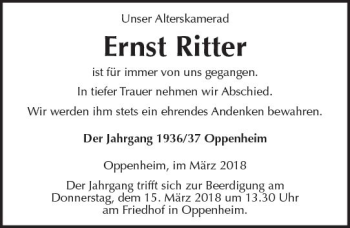 Traueranzeige von Ernst Ritter von Trauerportal Rhein Main Presse