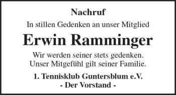 Traueranzeige von Erwin Ramminger von Trauerportal Rhein Main Presse