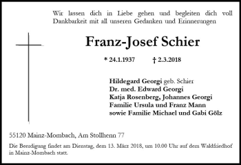 Traueranzeige von Franz-Josef Schier von Trauerportal Rhein Main Presse