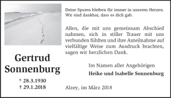 Traueranzeige von Gertrud Sonnenburg von Trauerportal Rhein Main Presse