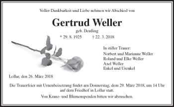 Traueranzeige von Gertrud Weiler von  Gießener Anzeiger