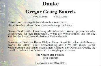 Traueranzeige von Gregor Georg Baureis von Trauerportal Rhein Main Presse