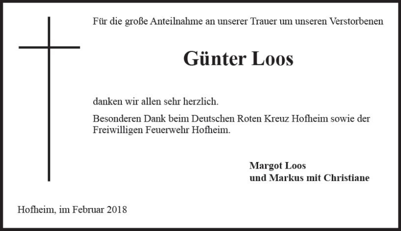  Traueranzeige für Günter Loos vom 09.03.2018 aus Trauerportal Rhein Main Presse