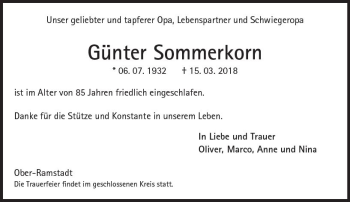 Traueranzeige von Günter Sommerkorn von Trauerportal Rhein Main Presse