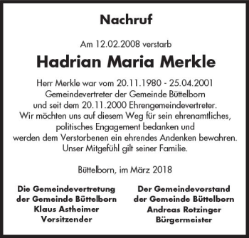 Traueranzeige von Hadrian Maria Merkle von Trauerportal Rhein Main Presse