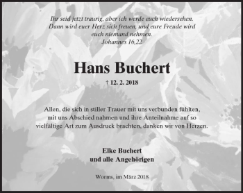 Traueranzeige von Hans Buchert von Trauerportal Rhein Main Presse