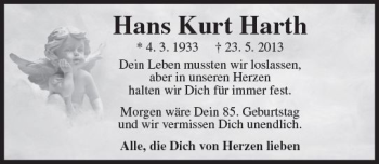 Traueranzeige von Hans Kurt Harth von Trauerportal Rhein Main Presse